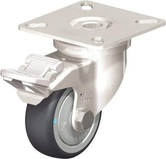 Blickle - 2" Diam x 3/4" Wide x 2-51/64" OAH Top Plate Mount Swivel Caster with Brake - Thermoplastic Rubber Elastomer (TPE), 110 Lb Capacity, Ball Bearing, 2-3/8 x 2-3/8" Plate - Apex Tool & Supply