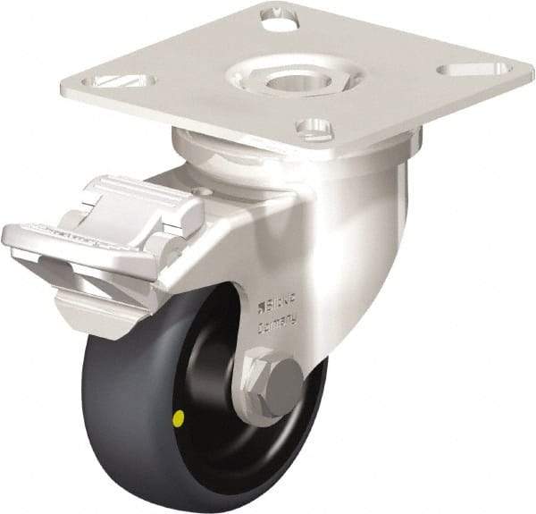 Blickle - 2" Diam x 3/4" Wide x 2-51/64" OAH Top Plate Mount Swivel Caster with Brake - Thermoplastic Rubber Elastomer (TPE), 66 Lb Capacity, Plain Bore Bearing, 2-3/8 x 2-3/8" Plate - Apex Tool & Supply