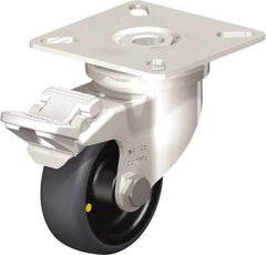 Blickle - 2" Diam x 3/4" Wide x 2-51/64" OAH Top Plate Mount Swivel Caster with Brake - Thermoplastic Rubber Elastomer (TPE), 66 Lb Capacity, Plain Bore Bearing, 2-3/8 x 2-3/8" Plate - Apex Tool & Supply