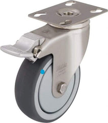 Blickle - 3" Diam x 1-1/4" Wide x 4-3/8" OAH Top Plate Mount Swivel Caster with Brake - Thermoplastic Rubber Elastomer (TPE), 220 Lb Capacity, Ball Bearing, 3-9/16 x 2-5/8" Plate - Apex Tool & Supply