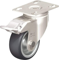 Blickle - 3" Diam x 1-1/4" Wide x 4-3/8" OAH Top Plate Mount Swivel Caster with Brake - Thermoplastic Rubber Elastomer (TPE), 220 Lb Capacity, Plain Bore Bearing, 3-9/16 x 2-5/8" Plate - Apex Tool & Supply