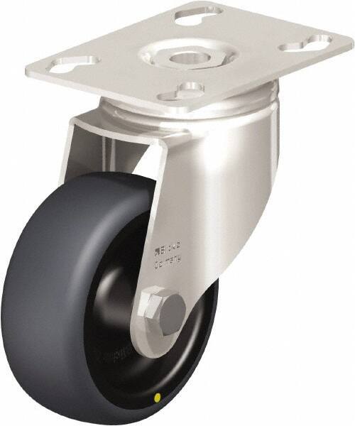 Blickle - 3" Diam x 1-1/4" Wide x 4-3/8" OAH Top Plate Mount Swivel Caster - Thermoplastic Rubber Elastomer (TPE), 143 Lb Capacity, Plain Bore Bearing, 3-9/16 x 2-5/8" Plate - Apex Tool & Supply