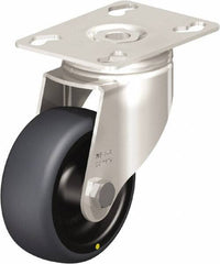 Blickle - 3" Diam x 1-1/4" Wide x 4-3/8" OAH Top Plate Mount Swivel Caster - Thermoplastic Rubber Elastomer (TPE), 143 Lb Capacity, Plain Bore Bearing, 3-9/16 x 2-5/8" Plate - Apex Tool & Supply