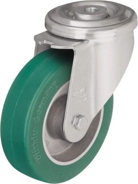 Blickle - 5" Diam x 1-37/64" Wide x 6-7/64" OAH Hollow Kingpin Mount Swivel Caster - Polyurethane-Elastomer Blickle Softhane, 770 Lb Capacity, Ball Bearing, Hollow Kingpin Stem - Apex Tool & Supply
