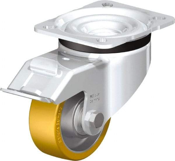 Blickle - 3" Diam x 1-11/64" Wide x 4-21/64" OAH Top Plate Mount Swivel Caster with Brake - Polyurethane-Elastomer Blickle Extrathane, 396 Lb Capacity, Ball Bearing, 3-15/16 x 3-3/8" Plate - Apex Tool & Supply