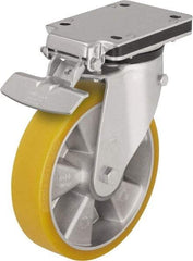 Blickle - 5" Diam x 2-1/8" Wide x 7-23/64" OAH Top Plate Mount Swivel Caster with Brake - Polyurethane-Elastomer Blickle Extrathane, 990 Lb Capacity, Ball Bearing, 5-1/2 x 4-3/8" Plate - Apex Tool & Supply