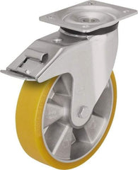 Blickle - 8" Diam x 1-31/32" Wide x 9-41/64" OAH Top Plate Mount Swivel Caster with Brake - Polyurethane-Elastomer Blickle Extrathane, 1,320 Lb Capacity, Ball Bearing, 5-1/2 x 4-3/8" Plate - Apex Tool & Supply