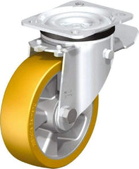 Blickle - 5" Diam x 1-9/16" Wide x 6-7/64" OAH Top Plate Mount Swivel Caster with Brake - Polyurethane-Elastomer Blickle Extrathane, 770 Lb Capacity, Ball Bearing, 3-15/16 x 3-3/8" Plate - Apex Tool & Supply