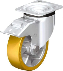 Blickle - 5" Diam x 1-9/16" Wide x 6-7/64" OAH Top Plate Mount Swivel Caster with Brake - Polyurethane-Elastomer Blickle Extrathane, 770 Lb Capacity, Ball Bearing, 3-15/16 x 3-3/8" Plate - Apex Tool & Supply