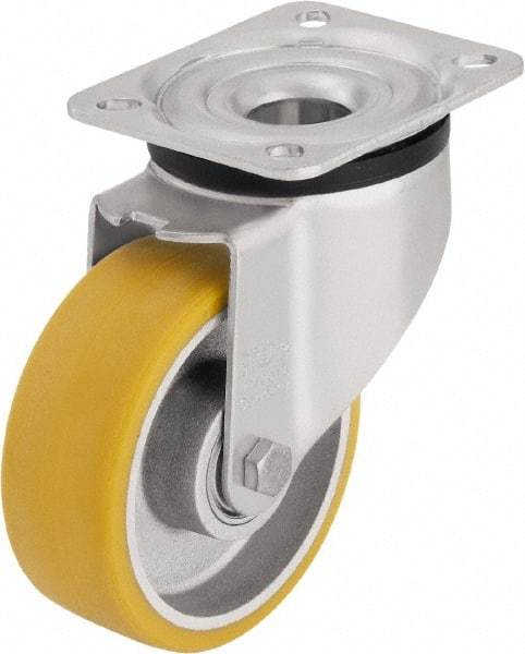 Blickle - 4" Diam x 1-9/16" Wide x 5-7/64" OAH Top Plate Mount Swivel Caster - Polyurethane-Elastomer Blickle Extrathane, 550 Lb Capacity, Ball Bearing, 3-15/16 x 3-3/8" Plate - Apex Tool & Supply