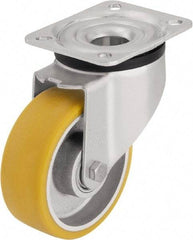 Blickle - 4" Diam x 1-9/16" Wide x 5-7/64" OAH Top Plate Mount Swivel Caster - Polyurethane-Elastomer Blickle Extrathane, 550 Lb Capacity, Ball Bearing, 3-15/16 x 3-3/8" Plate - Apex Tool & Supply