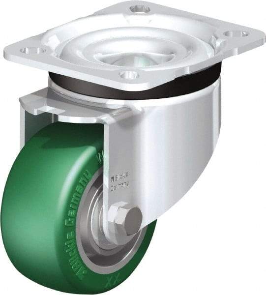 Blickle - 3" Diam x 1-9/16" Wide x 4-21/64" OAH Top Plate Mount Swivel Caster - Polyurethane-Elastomer Blickle Softhane, 506 Lb Capacity, Ball Bearing, 3-15/16 x 3-3/8" Plate - Apex Tool & Supply