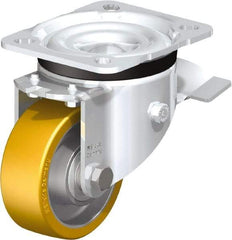 Blickle - 3" Diam x 1-11/64" Wide x 4-21/64" OAH Top Plate Mount Swivel Caster with Brake - Polyurethane-Elastomer Blickle Extrathane, 396 Lb Capacity, Ball Bearing, 3-15/16 x 3-3/8" Plate - Apex Tool & Supply