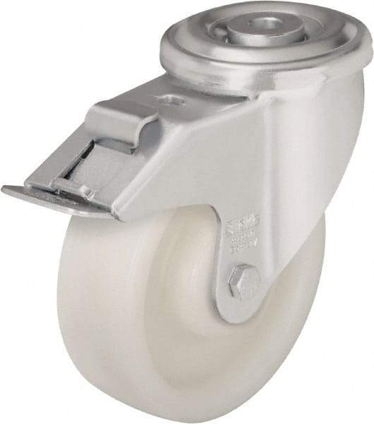 Blickle - 3" Diam x 1-1/4" Wide x 4-1/4" OAH Hollow Kingpin Mount Swivel Caster with Brake - Impact-Resistant Nylon, 660 Lb Capacity, Plain Bore Bearing, Hollow Kingpin Stem - Apex Tool & Supply