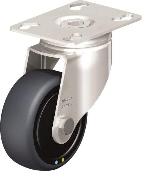 Blickle - 3" Diam x 1-1/4" Wide x 4-3/8" OAH Top Plate Mount Swivel Caster - Thermoplastic Rubber Elastomer (TPE), 143 Lb Capacity, Ball Bearing, 3-9/16 x 2-5/8" Plate - Apex Tool & Supply