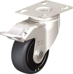 Blickle - 3" Diam x 1-1/4" Wide x 4-3/8" OAH Top Plate Mount Swivel Caster with Brake - Thermoplastic Rubber Elastomer (TPE), 143 Lb Capacity, Ball Bearing, 3-9/16 x 2-5/8" Plate - Apex Tool & Supply