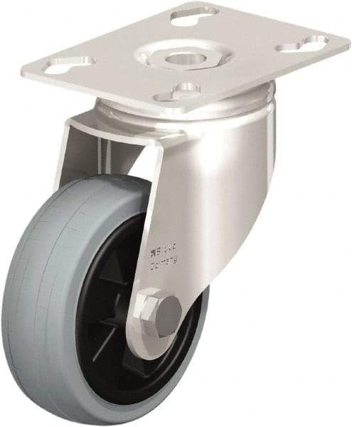 Blickle - 3" Diam x 63/64" Wide x 4-3/8" OAH Top Plate Mount Swivel Caster - Solid Rubber, 176 Lb Capacity, Plain Bore Bearing, 3-9/16 x 2-5/8" Plate - Apex Tool & Supply