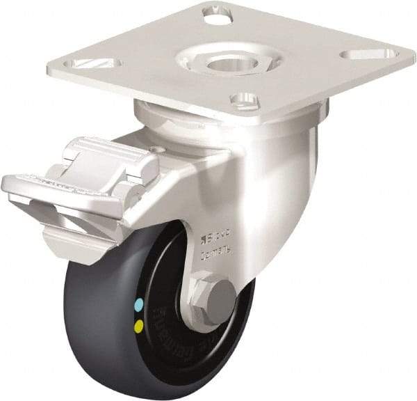 Blickle - 2" Diam x 3/4" Wide x 2-51/64" OAH Top Plate Mount Swivel Caster with Brake - Thermoplastic Rubber Elastomer (TPE), 66 Lb Capacity, Ball Bearing, 2-3/8 x 2-3/8" Plate - Apex Tool & Supply