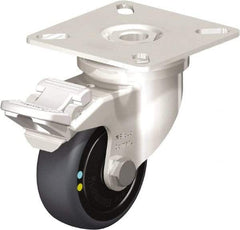 Blickle - 2" Diam x 3/4" Wide x 2-51/64" OAH Top Plate Mount Swivel Caster with Brake - Thermoplastic Rubber Elastomer (TPE), 66 Lb Capacity, Ball Bearing, 2-3/8 x 2-3/8" Plate - Apex Tool & Supply