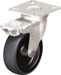 Blickle - 3" Diam x 63/64" Wide x 3-15/16" OAH Top Plate Mount Swivel Caster with Brake - Thermoplastic Rubber Elastomer (TPE), 165 Lb Capacity, Plain Bore Bearing, 2-3/8 x 2-3/8" Plate - Apex Tool & Supply