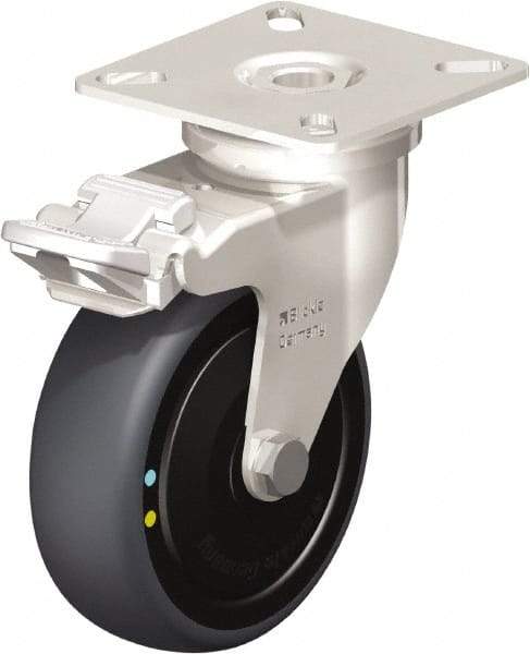 Blickle - 3" Diam x 63/64" Wide x 3-15/16" OAH Top Plate Mount Swivel Caster with Brake - Thermoplastic Rubber Elastomer (TPE), 110 Lb Capacity, Ball Bearing, 2-3/8 x 2-3/8" Plate - Apex Tool & Supply