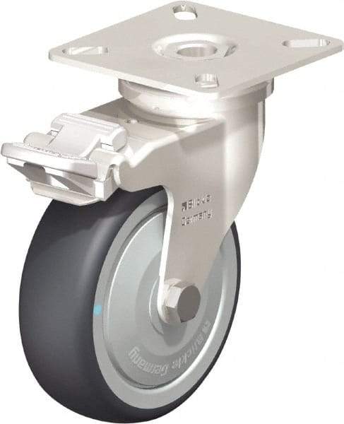 Blickle - 3" Diam x 63/64" Wide x 3-15/16" OAH Top Plate Mount Swivel Caster with Brake - Thermoplastic Rubber Elastomer (TPE), 165 Lb Capacity, Ball Bearing, 2-3/8 x 2-3/8" Plate - Apex Tool & Supply