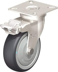 Blickle - 3" Diam x 63/64" Wide x 3-15/16" OAH Top Plate Mount Swivel Caster with Brake - Thermoplastic Rubber Elastomer (TPE), 165 Lb Capacity, Ball Bearing, 2-3/8 x 2-3/8" Plate - Apex Tool & Supply