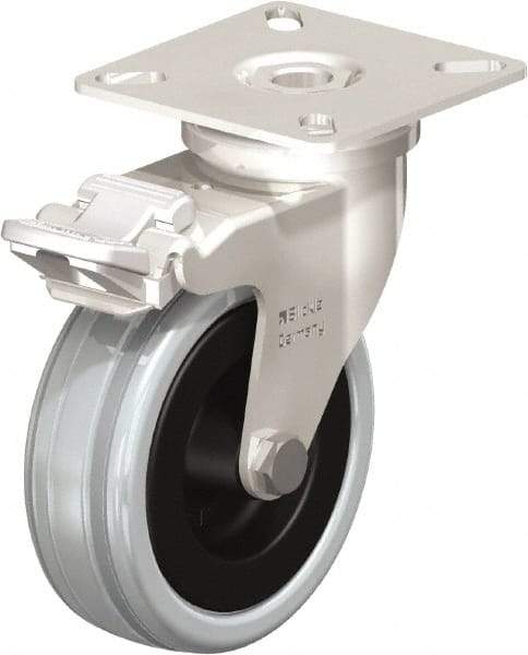 Blickle - 3" Diam x 63/64" Wide x 3-15/16" OAH Top Plate Mount Swivel Caster with Brake - Solid Rubber, 132 Lb Capacity, Plain Bore Bearing, 2-3/8 x 2-3/8" Plate - Apex Tool & Supply