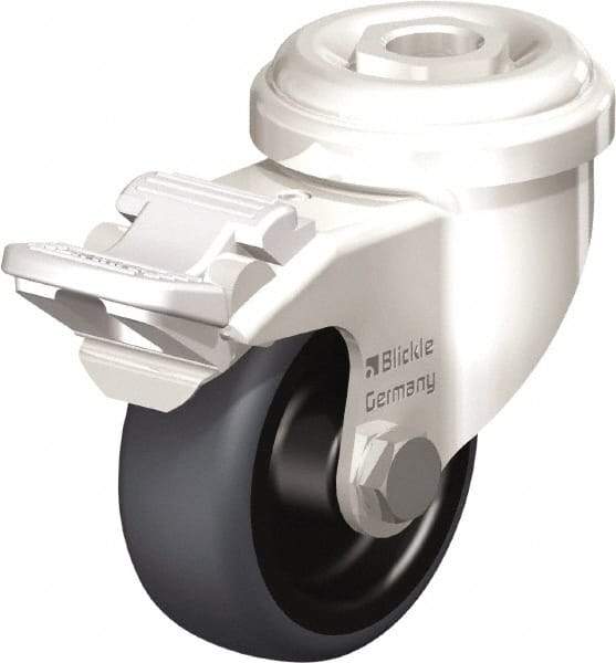 Blickle - 2" Diam x 3/4" Wide x 2-23/32" OAH Hollow Kingpin Mount Swivel Caster with Brake - Thermoplastic Rubber Elastomer (TPE), 110 Lb Capacity, Plain Bore Bearing, Hollow Kingpin Stem - Apex Tool & Supply