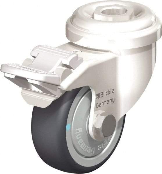 Blickle - 2" Diam x 3/4" Wide x 2-23/32" OAH Hollow Kingpin Mount Swivel Caster with Brake - Thermoplastic Rubber Elastomer (TPE), 110 Lb Capacity, Ball Bearing, Hollow Kingpin Stem - Apex Tool & Supply