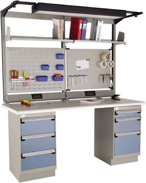 Rousseau Metal - 6 Drawer, 2 Shelf Workstation - 775 Lb Capacity, Plastic Laminate Top, Everest Blue, 72" Wide x 80" High x 30" Long - Apex Tool & Supply