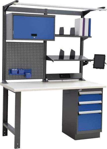 Rousseau Metal - 3 Drawer, 2 Shelf Workstation - 775 Lb Capacity, Plastic Top, Avalanche Blue, 60" Wide x 80" High x 30" Long - Apex Tool & Supply