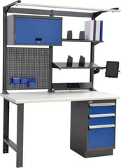 Rousseau Metal - 3 Drawer, 2 Shelf Workstation - 775 Lb Capacity, Plastic Top, Avalanche Blue, 60" Wide x 80" High x 30" Long - Apex Tool & Supply