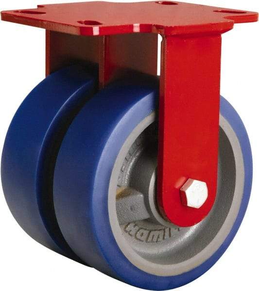 Hamilton - 6" Diam x 2" Wide x 7-3/4" OAH Top Plate Mount Rigid Caster - Polyurethane Mold onto Cast Iron Center, 1,920 Lb Capacity, Sealed Precision Ball Bearing, 4-1/2 x 6-1/2" Plate - Apex Tool & Supply