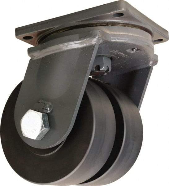 Hamilton - 8" Diam x 3" Wide x 11" OAH Top Plate Mount Dual Swivel Caster - Nylon, 14,400 Lb Capacity, Sealed Precision Ball Bearing, 8-1/2 x 8-1/2" Plate - Apex Tool & Supply