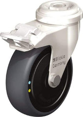 Blickle - 3" Diam x 63/64" Wide x 3-27/32" OAH Hollow Kingpin Mount Swivel Caster with Brake - Thermoplastic Rubber Elastomer (TPE), 110 Lb Capacity, Ball Bearing, Hollow Kingpin Stem - Apex Tool & Supply