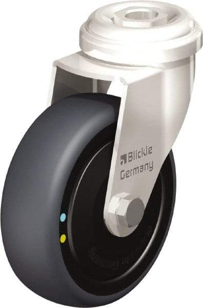 Blickle - 3" Diam x 63/64" Wide x 3-27/32" OAH Hollow Kingpin Mount Swivel Caster - Thermoplastic Rubber Elastomer (TPE), 110 Lb Capacity, Ball Bearing, Hollow Kingpin Stem - Apex Tool & Supply