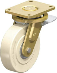 Blickle - 8" Diam x 2-5/32" Wide x 10-1/32" OAH Top Plate Mount Swivel Caster with Brake - Impact-Resistant Cast Nylon, 6,600 Lb Capacity, Ball Bearing, 6-7/8 x 5-1/2" Plate - Apex Tool & Supply
