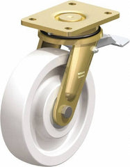 Blickle - 8" Diam x 1-31/32" Wide x 9-41/64" OAH Top Plate Mount Swivel Caster with Brake - Impact-Resistant Nylon, 3,300 Lb Capacity, Ball Bearing, 5-1/2 x 4-3/8" Plate - Apex Tool & Supply