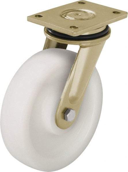 Blickle - 8" Diam x 1-31/32" Wide x 9-41/64" OAH Top Plate Mount Swivel Caster - Impact-Resistant Nylon, 3,300 Lb Capacity, Plain Bore Bearing, 5-1/2 x 4-3/8" Plate - Apex Tool & Supply