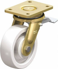 Blickle - 6" Diam x 1-31/32" Wide x 7-7/8" OAH Top Plate Mount Swivel Caster with Brake - Impact-Resistant Nylon, 1,760 Lb Capacity, Ball Bearing, 5-1/2 x 4-3/8" Plate - Apex Tool & Supply