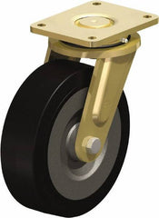 Blickle - 10" Diam x 3-9/64" Wide x 12" OAH Top Plate Mount Swivel Caster - Solid Rubber, 2,200 Lb Capacity, Ball Bearing, 6-7/8 x 5-1/2" Plate - Apex Tool & Supply