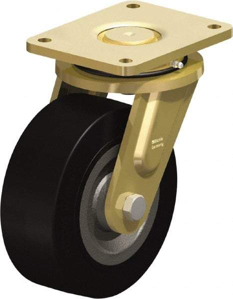 Blickle - 8" Diam x 3-9/64" Wide x 10-1/32" OAH Top Plate Mount Swivel Caster - Solid Rubber, 1,870 Lb Capacity, Ball Bearing, 6-7/8 x 5-1/2" Plate - Apex Tool & Supply