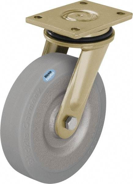 Blickle - 8" Diam x 1-31/32" Wide x 9-41/64" OAH Top Plate Mount Swivel Caster - Solid Rubber, 1,320 Lb Capacity, Ball Bearing, 5-1/2 x 4-3/8" Plate - Apex Tool & Supply