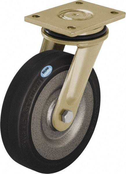 Blickle - 6-1/2" Diam x 1-31/32" Wide x 8-1/16" OAH Top Plate Mount Swivel Caster - Solid Rubber, 990 Lb Capacity, Ball Bearing, 5-1/2 x 4-3/8" Plate - Apex Tool & Supply