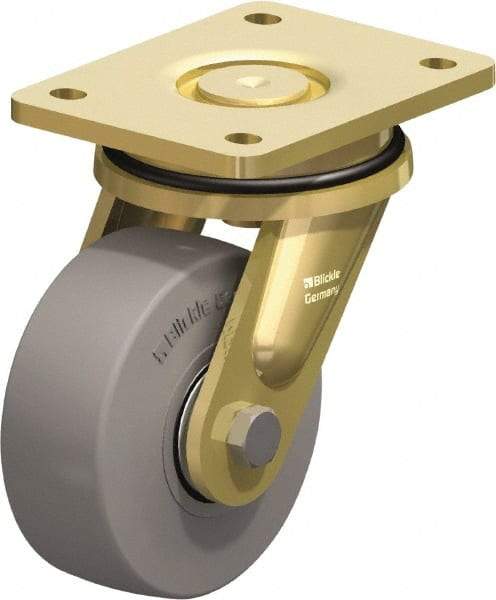 Blickle - 5" Diam x 1-31/32" Wide x 6-11/16" OAH Top Plate Mount Swivel Caster - Solid Rubber, 704 Lb Capacity, Ball Bearing, 5-1/2 x 4-3/8" Plate - Apex Tool & Supply
