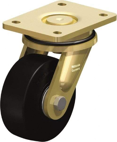 Blickle - 5" Diam x 1-31/32" Wide x 6-11/16" OAH Top Plate Mount Swivel Caster - Solid Rubber, 704 Lb Capacity, Ball Bearing, 5-1/2 x 4-3/8" Plate - Apex Tool & Supply