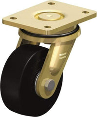 Blickle - 5" Diam x 1-31/32" Wide x 6-11/16" OAH Top Plate Mount Swivel Caster - Solid Rubber, 704 Lb Capacity, Ball Bearing, 5-1/2 x 4-3/8" Plate - Apex Tool & Supply