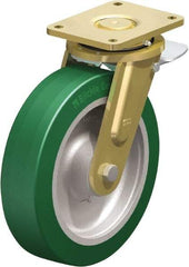 Blickle - 12" Diam x 3-9/64" Wide x 13-31/32" OAH Top Plate Mount Swivel Caster with Brake - Polyurethane-Elastomer Blickle Softhane, 3,960 Lb Capacity, Ball Bearing, 6-7/8 x 5-1/2" Plate - Apex Tool & Supply