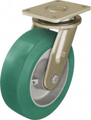 Blickle - 10" Diam x 3-9/64" Wide x 12" OAH Top Plate Mount Swivel Caster - Polyurethane-Elastomer Blickle Softhane, 3,080 Lb Capacity, Ball Bearing, 6-7/8 x 5-1/2" Plate - Apex Tool & Supply